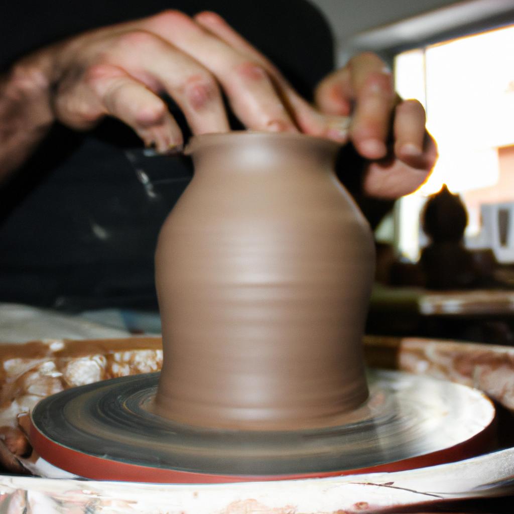 Person crafting pottery in workshop